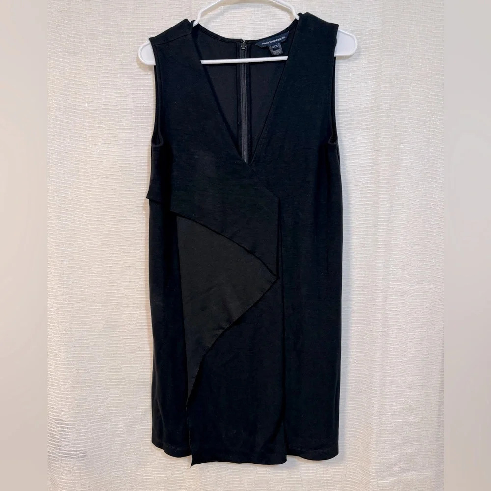 FRENCH CONNECTION Black Sleeveless Dress Flat Asymmetrical Ruffle Size 10